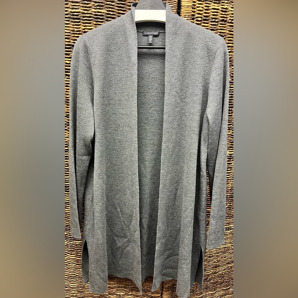 Eileen Fisher- Womens Gray Cardigan Sweater,‎ 100% Wool, Large